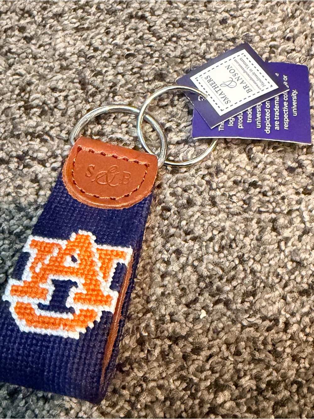 S&B AUBURN Navy and Orange Collegiate Embroidered Key Fob